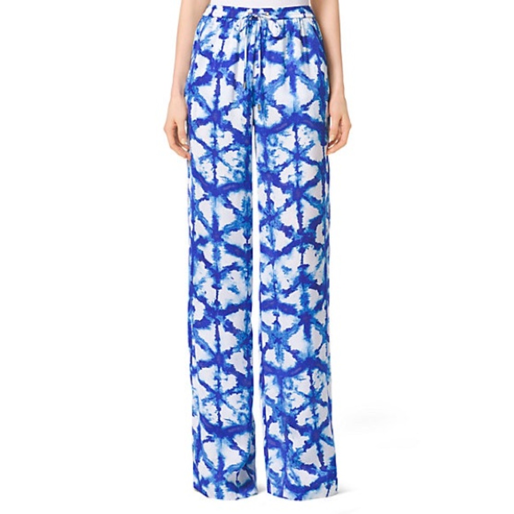 Michael Kors Blue and White Tie Dye Wide Leg Pants 1X